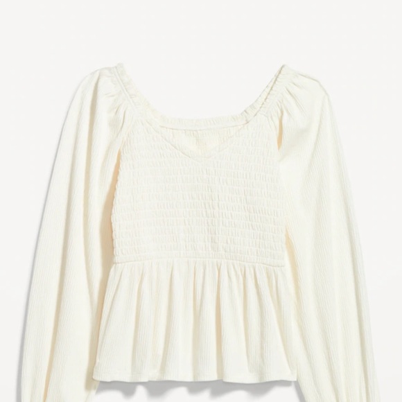 - NWT OLD NAVY Long-Sleeve Smocked Peplum Top COLOR SEA SALT - Picture 1 of 7